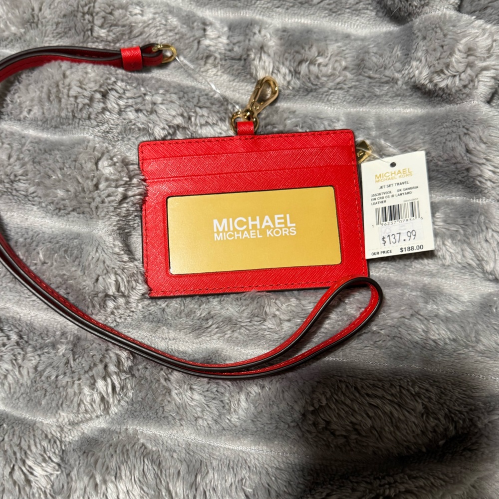 Michael Kors Vibrant Red Card Holder/lanyard NWT
